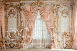 Victorian Room with Pastel Peach Curtains Fabric Backdrop-Fabric Photography Backdrop-Snobby Drops Fabric Backdrops for Photography, Exclusive Designs by Tara Mapes Photography, Enchanted Eye Creations by Tara Mapes, photography backgrounds, photography backdrops, fast shipping, US backdrops, cheap photography backdrops