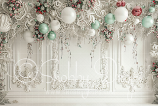 Victorian Wall with Garland and Ornaments Fabric Backdrop-Fabric Photography Backdrop-Snobby Drops Fabric Backdrops for Photography, Exclusive Designs by Tara Mapes Photography, Enchanted Eye Creations by Tara Mapes, photography backgrounds, photography backdrops, fast shipping, US backdrops, cheap photography backdrops