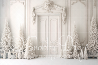 Victorian White Christmas Room Fabric Backdrop-Fabric Photography Backdrop-Snobby Drops Fabric Backdrops for Photography, Exclusive Designs by Tara Mapes Photography, Enchanted Eye Creations by Tara Mapes, photography backgrounds, photography backdrops, fast shipping, US backdrops, cheap photography backdrops