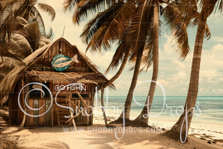 Vintage Beach Shack Fabric Backdrop-Fabric Photography Backdrop-Snobby Drops Fabric Backdrops for Photography, Exclusive Designs by Tara Mapes Photography, Enchanted Eye Creations by Tara Mapes, photography backgrounds, photography backdrops, fast shipping, US backdrops, cheap photography backdrops