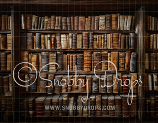 Vintage Bookshelf Library Fabric Backdrop-Fabric Photography Backdrop-Snobby Drops Fabric Backdrops for Photography, Exclusive Designs by Tara Mapes Photography, Enchanted Eye Creations by Tara Mapes, photography backgrounds, photography backdrops, fast shipping, US backdrops, cheap photography backdrops