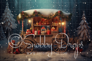 Vintage Christmas Cart Fabric Backdrop-Fabric Photography Backdrop-Snobby Drops Fabric Backdrops for Photography, Exclusive Designs by Tara Mapes Photography, Enchanted Eye Creations by Tara Mapes, photography backgrounds, photography backdrops, fast shipping, US backdrops, cheap photography backdrops