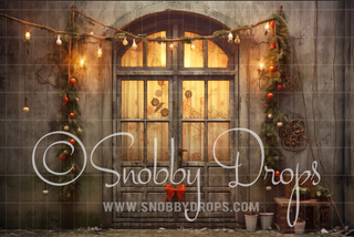 Vintage Christmas Door Fabric Backdrop-Fabric Photography Backdrop-Snobby Drops Fabric Backdrops for Photography, Exclusive Designs by Tara Mapes Photography, Enchanted Eye Creations by Tara Mapes, photography backgrounds, photography backdrops, fast shipping, US backdrops, cheap photography backdrops