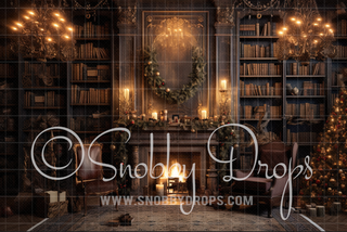 Vintage Christmas Library Room Fabric Backdrop-Fabric Photography Backdrop-Snobby Drops Fabric Backdrops for Photography, Exclusive Designs by Tara Mapes Photography, Enchanted Eye Creations by Tara Mapes, photography backgrounds, photography backdrops, fast shipping, US backdrops, cheap photography backdrops