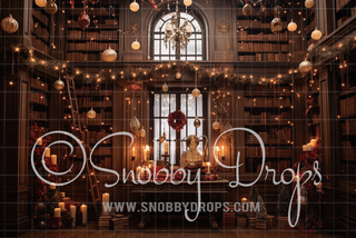 Vintage Christmas Library Room Fabric Backdrop-Fabric Photography Backdrop-Snobby Drops Fabric Backdrops for Photography, Exclusive Designs by Tara Mapes Photography, Enchanted Eye Creations by Tara Mapes, photography backgrounds, photography backdrops, fast shipping, US backdrops, cheap photography backdrops