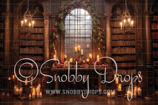 Vintage Christmas Library Room Fabric Backdrop-Fabric Photography Backdrop-Snobby Drops Fabric Backdrops for Photography, Exclusive Designs by Tara Mapes Photography, Enchanted Eye Creations by Tara Mapes, photography backgrounds, photography backdrops, fast shipping, US backdrops, cheap photography backdrops