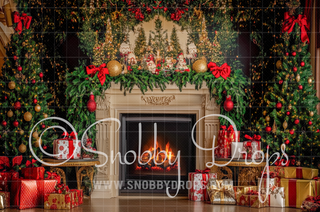 Vintage Christmas Mantle Fabric Backdrop-Fabric Photography Backdrop-Snobby Drops Fabric Backdrops for Photography, Exclusive Designs by Tara Mapes Photography, Enchanted Eye Creations by Tara Mapes, photography backgrounds, photography backdrops, fast shipping, US backdrops, cheap photography backdrops