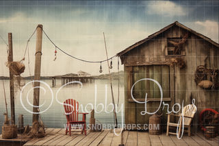 Vintage Fishing Pier Sunset Fabric Backdrop-Fabric Photography Backdrop-Snobby Drops Fabric Backdrops for Photography, Exclusive Designs by Tara Mapes Photography, Enchanted Eye Creations by Tara Mapes, photography backgrounds, photography backdrops, fast shipping, US backdrops, cheap photography backdrops