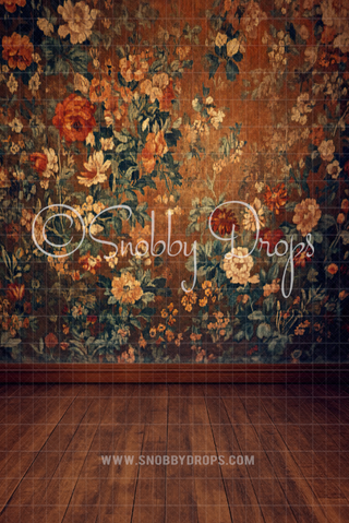 Vintage Floral Wallpaper Room Fine Art Fabric Backdrop Sweep-Fabric Photography Sweep-Snobby Drops Fabric Backdrops for Photography, Exclusive Designs by Tara Mapes Photography, Enchanted Eye Creations by Tara Mapes, photography backgrounds, photography backdrops, fast shipping, US backdrops, cheap photography backdrops