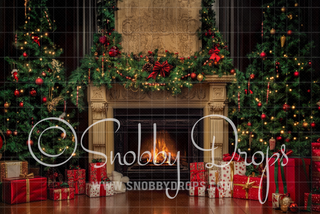 Vintage Holiday Mantle Fabric Backdrop-Fabric Photography Backdrop-Snobby Drops Fabric Backdrops for Photography, Exclusive Designs by Tara Mapes Photography, Enchanted Eye Creations by Tara Mapes, photography backgrounds, photography backdrops, fast shipping, US backdrops, cheap photography backdrops