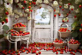 Vintage Strawberry Door Fabric Backdrop-Fabric Photography Backdrop-Snobby Drops Fabric Backdrops for Photography, Exclusive Designs by Tara Mapes Photography, Enchanted Eye Creations by Tara Mapes, photography backgrounds, photography backdrops, fast shipping, US backdrops, cheap photography backdrops