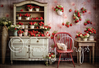 Vintage Strawberry Kitchen Fabric Backdrop-Fabric Photography Backdrop-Snobby Drops Fabric Backdrops for Photography, Exclusive Designs by Tara Mapes Photography, Enchanted Eye Creations by Tara Mapes, photography backgrounds, photography backdrops, fast shipping, US backdrops, cheap photography backdrops