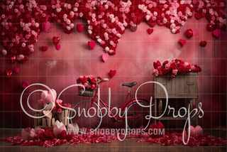 Vintage Valentine Bike in Studio Fabric Backdrop-Fabric Photography Backdrop-Snobby Drops Fabric Backdrops for Photography, Exclusive Designs by Tara Mapes Photography, Enchanted Eye Creations by Tara Mapes, photography backgrounds, photography backdrops, fast shipping, US backdrops, cheap photography backdrops