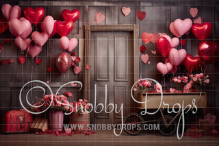 Vintage Valentine Cart and Hearts Studio Fabric Backdrop-Fabric Photography Backdrop-Snobby Drops Fabric Backdrops for Photography, Exclusive Designs by Tara Mapes Photography, Enchanted Eye Creations by Tara Mapes, photography backgrounds, photography backdrops, fast shipping, US backdrops, cheap photography backdrops