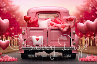 Vintage Valentine Truck Valentine Fabric Backdrop-Fabric Photography Backdrop-Snobby Drops Fabric Backdrops for Photography, Exclusive Designs by Tara Mapes Photography, Enchanted Eye Creations by Tara Mapes, photography backgrounds, photography backdrops, fast shipping, US backdrops, cheap photography backdrops