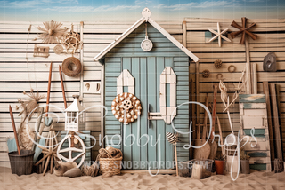 Vintage Vibes Surf Beach Shack Fabric Backdrop-Fabric Photography Backdrop-Snobby Drops Fabric Backdrops for Photography, Exclusive Designs by Tara Mapes Photography, Enchanted Eye Creations by Tara Mapes, photography backgrounds, photography backdrops, fast shipping, US backdrops, cheap photography backdrops