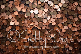 Wall of Copper Coins Fabric Backdrop-Fabric Photography Backdrop-Snobby Drops Fabric Backdrops for Photography, Exclusive Designs by Tara Mapes Photography, Enchanted Eye Creations by Tara Mapes, photography backgrounds, photography backdrops, fast shipping, US backdrops, cheap photography backdrops