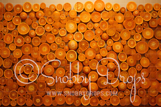 Wall of Oranges Fabric Tot Drop-Fabric Photography Tot Drop-Snobby Drops Fabric Backdrops for Photography, Exclusive Designs by Tara Mapes Photography, Enchanted Eye Creations by Tara Mapes, photography backgrounds, photography backdrops, fast shipping, US backdrops, cheap photography backdrops