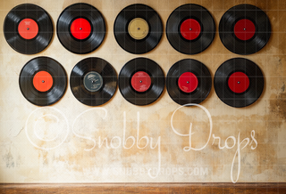 Wall of Records Fabric Backdrop-Fabric Photography Backdrop-Snobby Drops Fabric Backdrops for Photography, Exclusive Designs by Tara Mapes Photography, Enchanted Eye Creations by Tara Mapes, photography backgrounds, photography backdrops, fast shipping, US backdrops, cheap photography backdrops