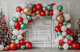 Wall with Christmas Ornament Arch Fabric Backdrop-Fabric Photography Backdrop-Snobby Drops Fabric Backdrops for Photography, Exclusive Designs by Tara Mapes Photography, Enchanted Eye Creations by Tara Mapes, photography backgrounds, photography backdrops, fast shipping, US backdrops, cheap photography backdrops