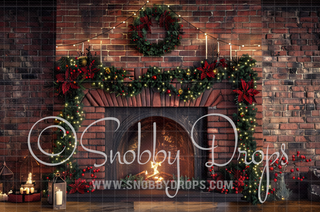 Warm Brick and Garland Christmas 3 Piece Room Set-Photography Backdrop 3P Room Set-Snobby Drops Fabric Backdrops for Photography, Exclusive Designs by Tara Mapes Photography, Enchanted Eye Creations by Tara Mapes, photography backgrounds, photography backdrops, fast shipping, US backdrops, cheap photography backdrops