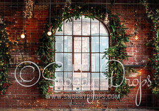 Warm Brick and Garland Christmas 3 Piece Room Set-Photography Backdrop 3P Room Set-Snobby Drops Fabric Backdrops for Photography, Exclusive Designs by Tara Mapes Photography, Enchanted Eye Creations by Tara Mapes, photography backgrounds, photography backdrops, fast shipping, US backdrops, cheap photography backdrops