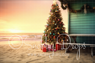 Warm Christmas Beach Fabric Backdrop-Fabric Photography Backdrop-Snobby Drops Fabric Backdrops for Photography, Exclusive Designs by Tara Mapes Photography, Enchanted Eye Creations by Tara Mapes, photography backgrounds, photography backdrops, fast shipping, US backdrops, cheap photography backdrops