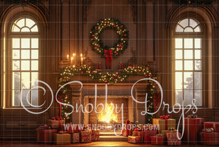 Warm Christmas Fireplace Fabric Backdrop-Fabric Photography Backdrop-Snobby Drops Fabric Backdrops for Photography, Exclusive Designs by Tara Mapes Photography, Enchanted Eye Creations by Tara Mapes, photography backgrounds, photography backdrops, fast shipping, US backdrops, cheap photography backdrops