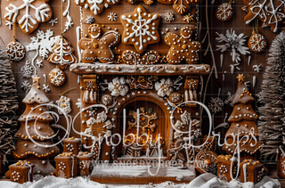 Warm Gingerbread Fireplace Mantle Fabric Backdrop-Fabric Photography Backdrop-Snobby Drops Fabric Backdrops for Photography, Exclusive Designs by Tara Mapes Photography, Enchanted Eye Creations by Tara Mapes, photography backgrounds, photography backdrops, fast shipping, US backdrops, cheap photography backdrops