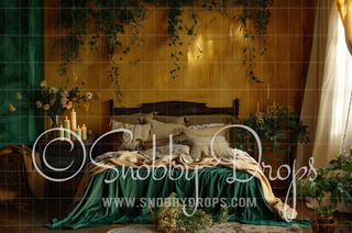 Warm Golden Bedroom Boudoir with Greenery Fabric Backdrop-Fabric Photography Backdrop-Snobby Drops Fabric Backdrops for Photography, Exclusive Designs by Tara Mapes Photography, Enchanted Eye Creations by Tara Mapes, photography backgrounds, photography backdrops, fast shipping, US backdrops, cheap photography backdrops