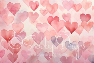 Watercolor Hearts Valentine Fabric Backdrop-Fabric Photography Backdrop-Snobby Drops Fabric Backdrops for Photography, Exclusive Designs by Tara Mapes Photography, Enchanted Eye Creations by Tara Mapes, photography backgrounds, photography backdrops, fast shipping, US backdrops, cheap photography backdrops