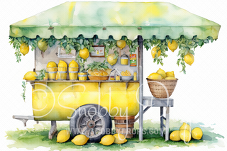 Watercolor Lemonade Stand Fabric Backdrop-Fabric Photography Backdrop-Snobby Drops Fabric Backdrops for Photography, Exclusive Designs by Tara Mapes Photography, Enchanted Eye Creations by Tara Mapes, photography backgrounds, photography backdrops, fast shipping, US backdrops, cheap photography backdrops