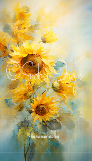 Watercolor Sunflower Fine Art Floral Fabric Backdrop Sweep-Fabric Photography Sweep-Snobby Drops Fabric Backdrops for Photography, Exclusive Designs by Tara Mapes Photography, Enchanted Eye Creations by Tara Mapes, photography backgrounds, photography backdrops, fast shipping, US backdrops, cheap photography backdrops