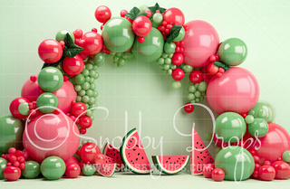 Watermelon Balloon Arch Backdrop-Fabric Photography Backdrop-Snobby Drops Fabric Backdrops for Photography, Exclusive Designs by Tara Mapes Photography, Enchanted Eye Creations by Tara Mapes, photography backgrounds, photography backdrops, fast shipping, US backdrops, cheap photography backdrops