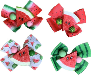 Watermelon Bow Clips-Accessories-Snobby Drops Fabric Backdrops for Photography, Exclusive Designs by Tara Mapes Photography, Enchanted Eye Creations by Tara Mapes, photography backgrounds, photography backdrops, fast shipping, US backdrops, cheap photography backdrops