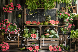 Watermelon Market Fabric Backdrop-Fabric Photography Backdrop-Snobby Drops Fabric Backdrops for Photography, Exclusive Designs by Tara Mapes Photography, Enchanted Eye Creations by Tara Mapes, photography backgrounds, photography backdrops, fast shipping, US backdrops, cheap photography backdrops