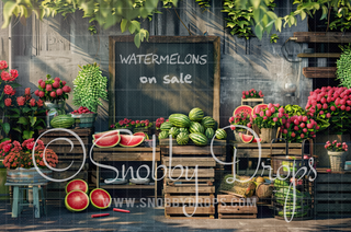 Watermelon Sale Fabric Backdrop-Fabric Photography Backdrop-Snobby Drops Fabric Backdrops for Photography, Exclusive Designs by Tara Mapes Photography, Enchanted Eye Creations by Tara Mapes, photography backgrounds, photography backdrops, fast shipping, US backdrops, cheap photography backdrops