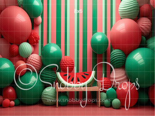 Watermelon Stripes Balloon Arch Cake Smash Backdrop-Fabric Photography Backdrop-Snobby Drops Fabric Backdrops for Photography, Exclusive Designs by Tara Mapes Photography, Enchanted Eye Creations by Tara Mapes, photography backgrounds, photography backdrops, fast shipping, US backdrops, cheap photography backdrops