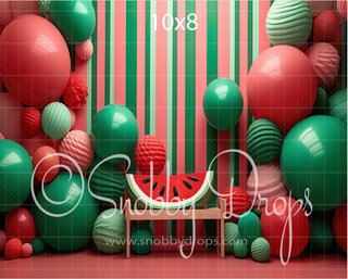 Watermelon Stripes Balloon Arch Cake Smash Backdrop-Fabric Photography Backdrop-Snobby Drops Fabric Backdrops for Photography, Exclusive Designs by Tara Mapes Photography, Enchanted Eye Creations by Tara Mapes, photography backgrounds, photography backdrops, fast shipping, US backdrops, cheap photography backdrops