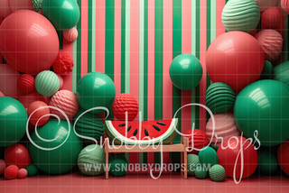 Watermelon Stripes Balloon Arch Cake Smash Tot Drop-Fabric Photography Tot Drop-Snobby Drops Fabric Backdrops for Photography, Exclusive Designs by Tara Mapes Photography, Enchanted Eye Creations by Tara Mapes, photography backgrounds, photography backdrops, fast shipping, US backdrops, cheap photography backdrops