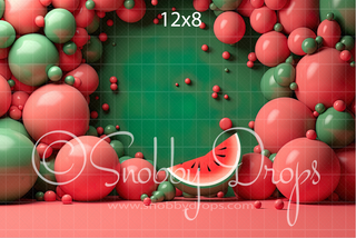 Watermelons Balloon Arch Cake Smash Backdrop-Fabric Photography Backdrop-Snobby Drops Fabric Backdrops for Photography, Exclusive Designs by Tara Mapes Photography, Enchanted Eye Creations by Tara Mapes, photography backgrounds, photography backdrops, fast shipping, US backdrops, cheap photography backdrops