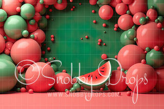 Watermelons Balloon Arch Cake Smash Tot Drop-Fabric Photography Tot Drop-Snobby Drops Fabric Backdrops for Photography, Exclusive Designs by Tara Mapes Photography, Enchanted Eye Creations by Tara Mapes, photography backgrounds, photography backdrops, fast shipping, US backdrops, cheap photography backdrops