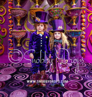 Whimsical Candy Dispensers Factory Fabric Backdrop-Fabric Photography Backdrop-Snobby Drops Fabric Backdrops for Photography, Exclusive Designs by Tara Mapes Photography, Enchanted Eye Creations by Tara Mapes, photography backgrounds, photography backdrops, fast shipping, US backdrops, cheap photography backdrops