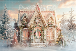 Whimsical Candy House Fabric Backdrop-Fabric Photography Backdrop-Snobby Drops Fabric Backdrops for Photography, Exclusive Designs by Tara Mapes Photography, Enchanted Eye Creations by Tara Mapes, photography backgrounds, photography backdrops, fast shipping, US backdrops, cheap photography backdrops