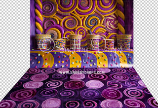 Whimsical Candy Wall Factory Fabric Backdrop-Fabric Photography Backdrop-Snobby Drops Fabric Backdrops for Photography, Exclusive Designs by Tara Mapes Photography, Enchanted Eye Creations by Tara Mapes, photography backgrounds, photography backdrops, fast shipping, US backdrops, cheap photography backdrops