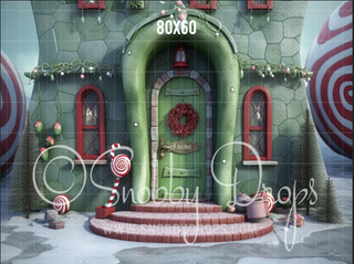 Whimsical Christmas House Whimsyville Fabric Backdrop-Fabric Photography Backdrop-Snobby Drops Fabric Backdrops for Photography, Exclusive Designs by Tara Mapes Photography, Enchanted Eye Creations by Tara Mapes, photography backgrounds, photography backdrops, fast shipping, US backdrops, cheap photography backdrops