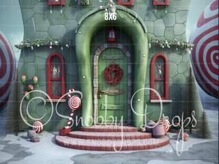 Whimsical Christmas House Whimsyville Fabric Backdrop-Fabric Photography Backdrop-Snobby Drops Fabric Backdrops for Photography, Exclusive Designs by Tara Mapes Photography, Enchanted Eye Creations by Tara Mapes, photography backgrounds, photography backdrops, fast shipping, US backdrops, cheap photography backdrops