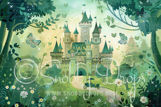 Whimsical Fairytale Castle Painting Fabric Backdrop-Fabric Photography Backdrop-Snobby Drops Fabric Backdrops for Photography, Exclusive Designs by Tara Mapes Photography, Enchanted Eye Creations by Tara Mapes, photography backgrounds, photography backdrops, fast shipping, US backdrops, cheap photography backdrops