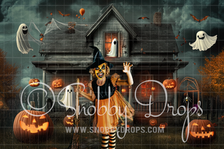 Whimsical Haunted House Fabric Backdrop-Fabric Photography Backdrop-Snobby Drops Fabric Backdrops for Photography, Exclusive Designs by Tara Mapes Photography, Enchanted Eye Creations by Tara Mapes, photography backgrounds, photography backdrops, fast shipping, US backdrops, cheap photography backdrops