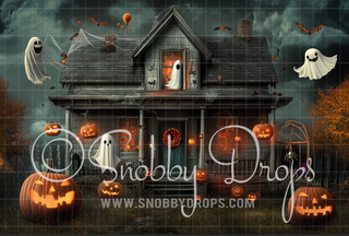 Whimsical Haunted House Fabric Backdrop-Fabric Photography Backdrop-Snobby Drops Fabric Backdrops for Photography, Exclusive Designs by Tara Mapes Photography, Enchanted Eye Creations by Tara Mapes, photography backgrounds, photography backdrops, fast shipping, US backdrops, cheap photography backdrops